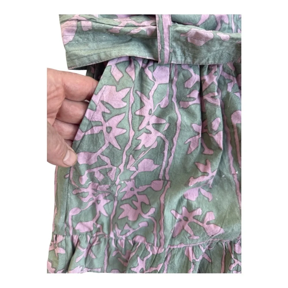 Cleobella SHORTS handmade process ruffle elastic belted Green Pink Floral S /‎ M